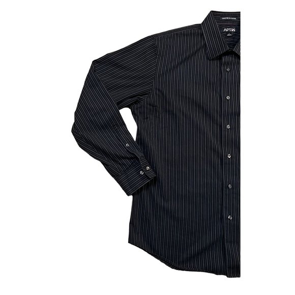 APT. 9 Shirt Men's Long Sleeve Striped Button Up Collared Black Gray Large - Picture 6 of 12